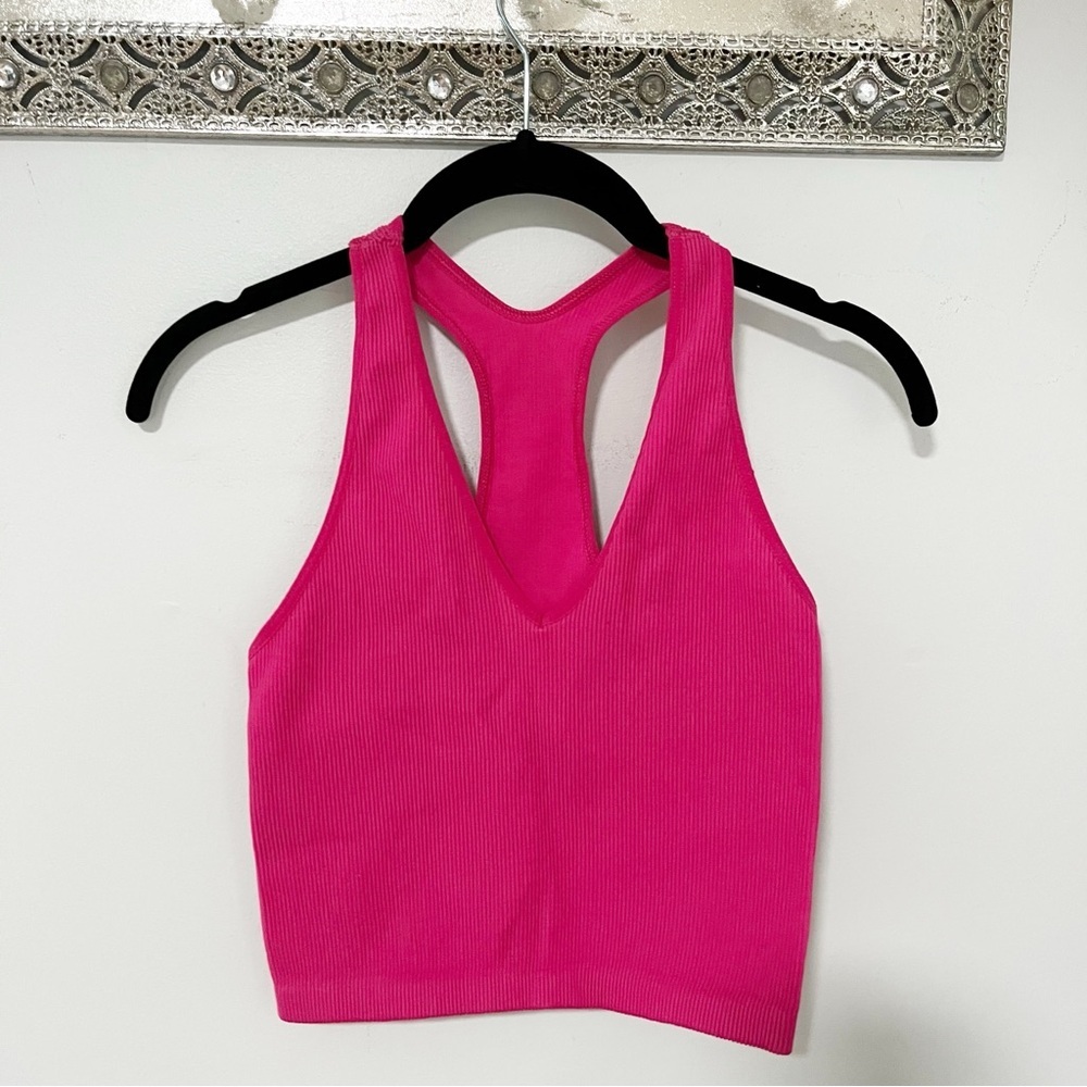 Free People Movement Pink V Beck Ribbed Sports Bra Large